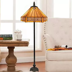 Antique Tiffany Style Stained Glass Table Lamp-Handcrafted Bedside & Desk Light - Picture 1 of 15