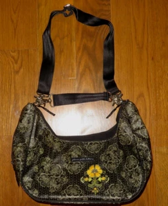 PETUNIA PICKLE BOTTOM Black/Gray FLORAL Diaper Bag YELLOW EMBROIDERED FLOWER - Picture 1 of 7