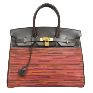 Hermes Purple Orange Ebene Vibrato Calf Birkin 35 Handbag □G 45652 - Picture 1 of 12