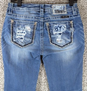 Pantalones de mezclilla Miss Me tiro medio bootcut para mujer talla 29x29,5 (etiqueta 27) azul adornado - Imagen 1 de 14