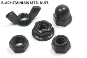 Tuercas de acero inoxidable negras tapa de ala de cúpula Nyloc brida delgada completa M3 M4 M5 M6 M8 - Imagen 1 de 35