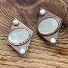 VINTAGE Copper Tone Signed KATE HINES White Diamond Shape Clip On Earrings AS IS