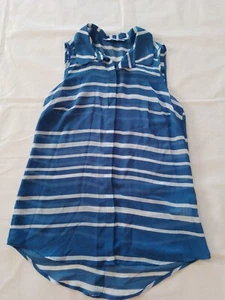 Ladies Shirt Next Size 10 Sleeveless Sheer Stripe Blue 11885 - Picture 1 of 12