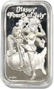 84 Happy Fourth July Crown Mint Holiday Beauties 999 fino 1 OZ barra de plata desnuda - Imagen 1 de 3