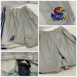 Kansas Jayhawks KU Adidas Shorts M Men Gray Poly Sewn Logo YGI I1-51 - Picture 1 of 10
