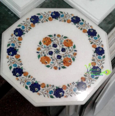 12" Marble Coffee Table Top Lapis Floral inlay Marquetry Art Home Interior Item - Image 1 of 3