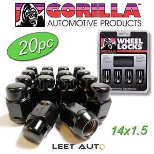 (20pc.) Gorilla Lug Nuts + Wheel Locks combo, 14x1.5, Bulge Acorn, Black Chrome - Picture 1 of 5