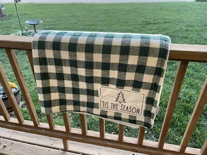 Rae Dunn -‘Tis The Season Soft Sherpa Fleece Throw 50X60 Green Patch Lap Blanket - Picture 1 of 5