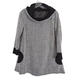 Ali Miles Tunika gestreift schwarz weiß Wasserfallausschnitt mit Taschen und 3/4 Ärmeln Gr. M - Bild 1 von 14