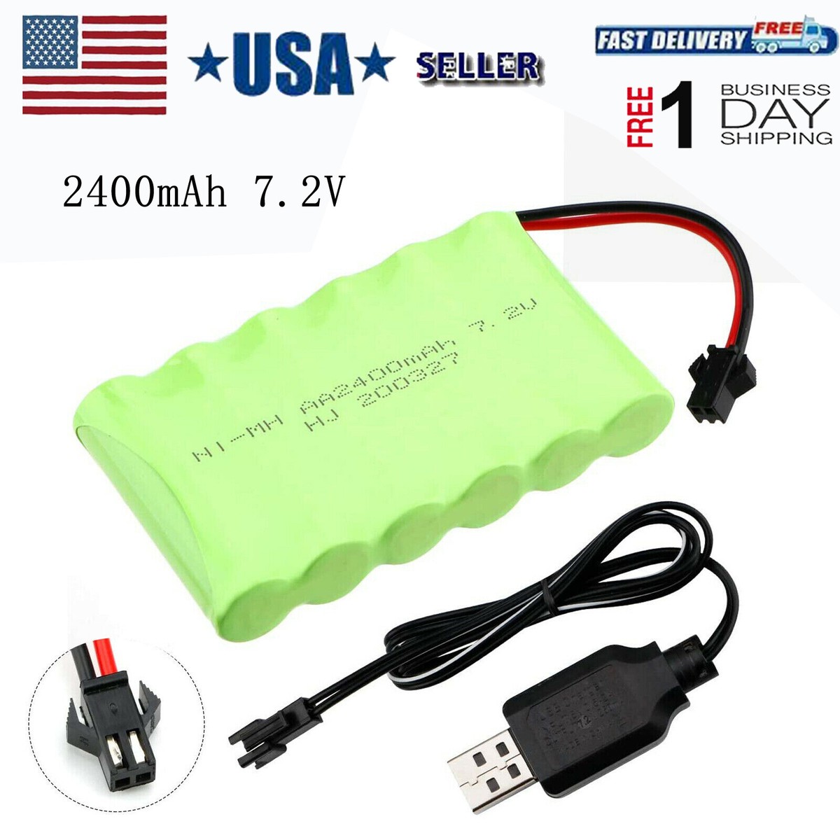 4,8 V 2400 mAh NiMH batería recargable SM-2P enchufe con cable de carga USB, adecuado para coches teledirigidos, buggies, barcos, helicópteros, aviones, armas de airsoft
