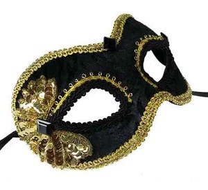 Black & Gold 1920's Masquerade Mask - Costume Party Eyemask - Venetian Mask - Picture 1 of 4