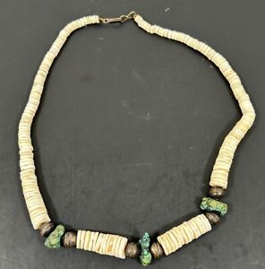 Vintage Shell Bead & Turquoise Necklace Barrel