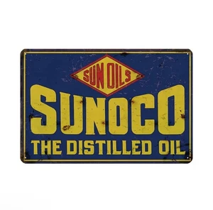 ๐ต Sunoco Oil Retro Tin Sign โ Distilled Fuel Garage Wall Art 12x8 ๐ต - Picture 1 of 2