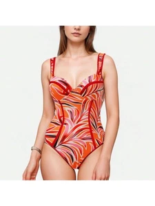 Women's One Piece Swimsuit With Colorblock Piping And Molded Underwire Cups - Picture 1 of 23