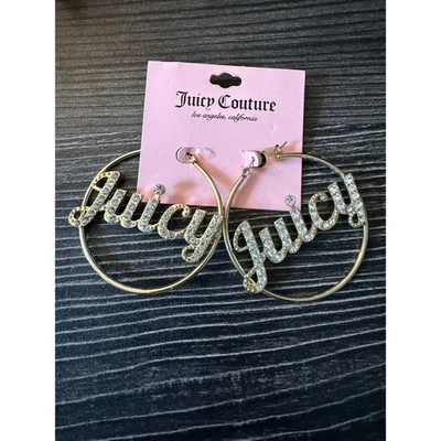 Pendientes de aro Juicy Couture tono dorado pavé cristal piedra logotipo nuevo con etiquetas Foto 1 de 4