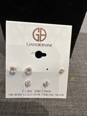 Aretes Giani Bernini de oro rosa de 18 quilates sobre circonitas cúbicas de ley (3 juegos) Foto 1 de 4