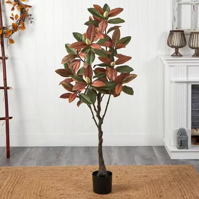 5 Ft. Brown Artificial Fall Magnolia Tree in Pot - Image 1 of 4