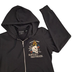 Harley Davidson Pensacola Skull Hoodie Damen Large schwarz Full Zip Sweatshirt  - Bild 1 von 12