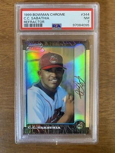 1999 Bowman Chrome Refractor SP CC SABATHIA #344 Rookie RC PSA 7 - Picture 1 of 2