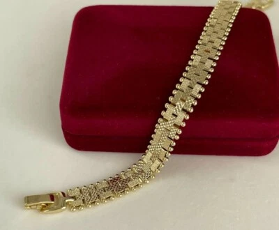 Luxus Armband Panzerkette 9mm 585er Rolled Gold 14K vergoldet 19cm Wasserfest - Bild 1 von 4