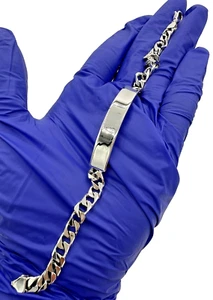 5.5mm 925 STERLING SILVER CURB LINK ID GENTLEMAN'S BRACELET 8.5” Long - Picture 1 of 22