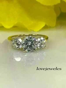 Anillo de boda de compromiso de diamantes de corte redondo creado en laboratorio de 3 piedras de 3,10 quilates de plata 925 - Imagen 1 de 5