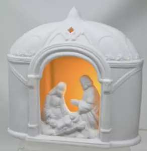 Vintage Ceramic Nativity White Light Up Christmas Scene Mary Jesus Joseph Stable - Picture 1 of 4