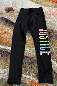 Justice Girls Size 8 Full Length Black Legging Rainbow Logo Multi New - Picture 1 of 3