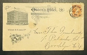 1895 Queens Hotel, Montreal, Kanada Werbecover nach Brooklyn, NY - Bild 1 von 2