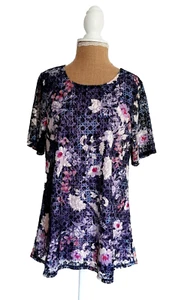 Julipa Ladies lilac purple Floral Short Sleeved Top Blouse T-shirt Size 10 BNWT - Picture 1 of 3