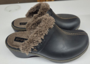 Brown Womens Faux Fur Slip On Clogs Size 6 Winter Warm Lined Shoes