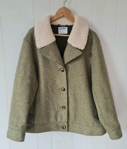 XL Old Navy Womens Bomber Jacket Pea Coat Olive Green Sherpa Collar Button Up  - Picture 1 of 13