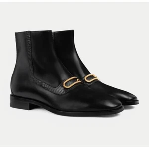 Gucci Herren Gold Plaque G Schwarz Leder Reißverschluss Stiefel Gr UK 9,5, US 10 $ 1400 - Bild 1 von 13