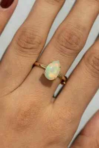 14K vergoldet 925 Silber natürlicher australischer Feueropal Art Deco Verlobungsring - Bild 1 von 3