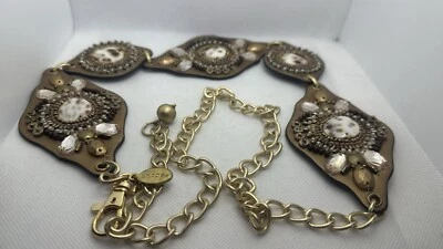 Neutral Beaded Boho Faux Leather Chain Belt S/M Ivory Brown - Image 1 of 3