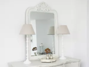 LARGE WHITE ANTIQUE FRENCH LUXURY ROCOCO VINTAGE MIRROR WEDDING HOME DECOR  - Picture 1 of 4