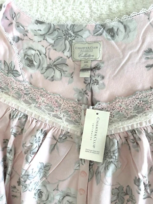 🆕Charter Club Plus 2XL XXL BUST 50in 100%Cotton Nightgown PASTEL PINK FLORAL NW - Image 1 of 4