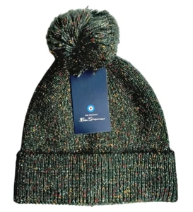 BEN SHERMAN | Mens Green Fleck Winter Bobble Pom Pom Beanie Hat | One Size - Picture 1 of 2