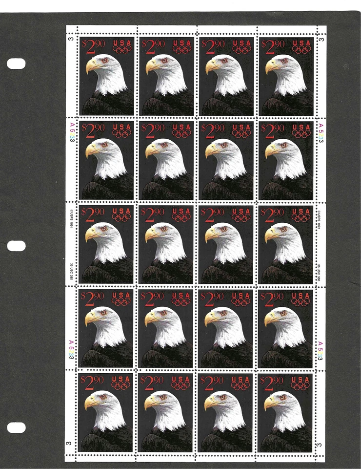 #2540 1991 $2.90 EAGLE ISSUE PANE OF 20 MNH - Image 1 of 1