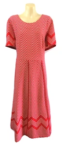 Perletti Red Dress Work Short Sleeves Stripe Midi Stretch Knit Plus Size 22 4XL - Picture 1 of 7