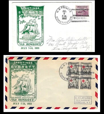 2- OLD IRONSIDES 1933 CACHET COVERS SC# 752 & 702 BLK OF 4 US FRIGATE - Image 1 of 4