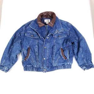 Giacca Bomber Ash Creek Denim 3X Uomo Blu Jeans Pelle Collo Vintage Stile Y2K - Foto 1 di 10