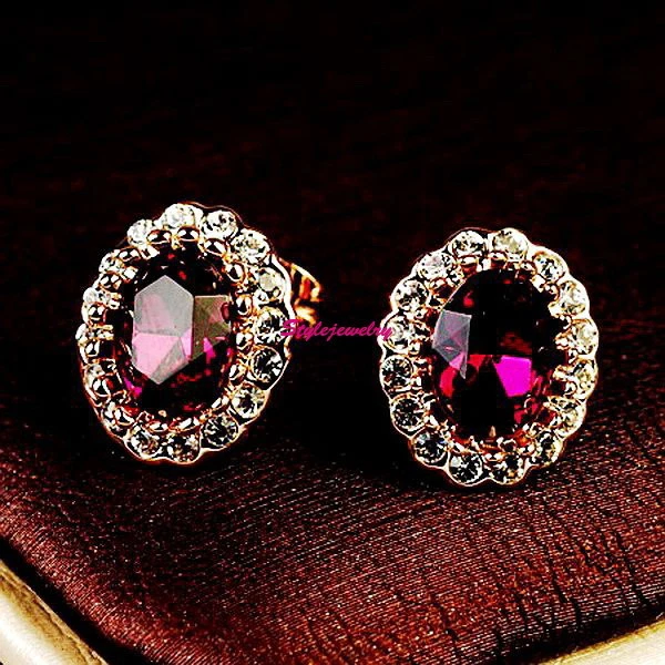 Rose Gold Filled Amethyst Purple Stud Earring Made With Swarovski Crystal IE46 Foto 1 de 4