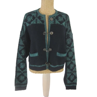 Cárdigan De Colección Fiorucci Y2K Mujer L Azul Marino Turquesa Isla Justa Moneda Botones Foto 1 de 4