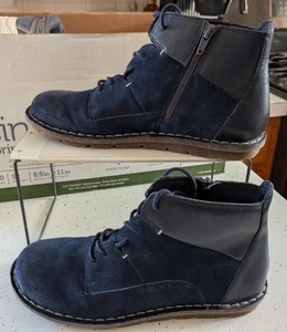 Clarks Tamitha Key marineblaue flache Damen-Stiefeletten aus Leder mit Veloursleder zum Binden und Reißverschluss 7,5 M - Bild 1 von 9