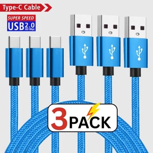 3 Pack Braided USB A to USB C Cable Fast Charging Cord Quick Charger Data Sync - Picture 1 of 9