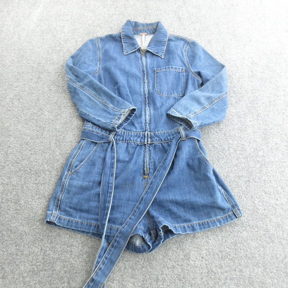 Mameluco Free People para mujer 2 azul denim manga larga cremallera frontal cinturón utilitario Foto 1 de 4