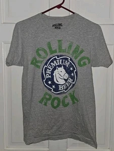 ROLLING ROCK beer Heather Gray Poly Cotton Logo T-shirt S - Picture 1 of 5