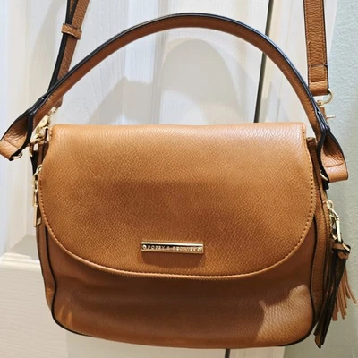 MINT Poppy & Peonies Brown Vegan Leather Satchel Purse Crossbody Bag Gold Womens - Image 1 of 4