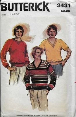 Camisa TOPS Butterick Vintage SIN CORTAR Patrón de Costura Para Hombre Cuello en V Puño Acanalado Grande Foto 1 de 2